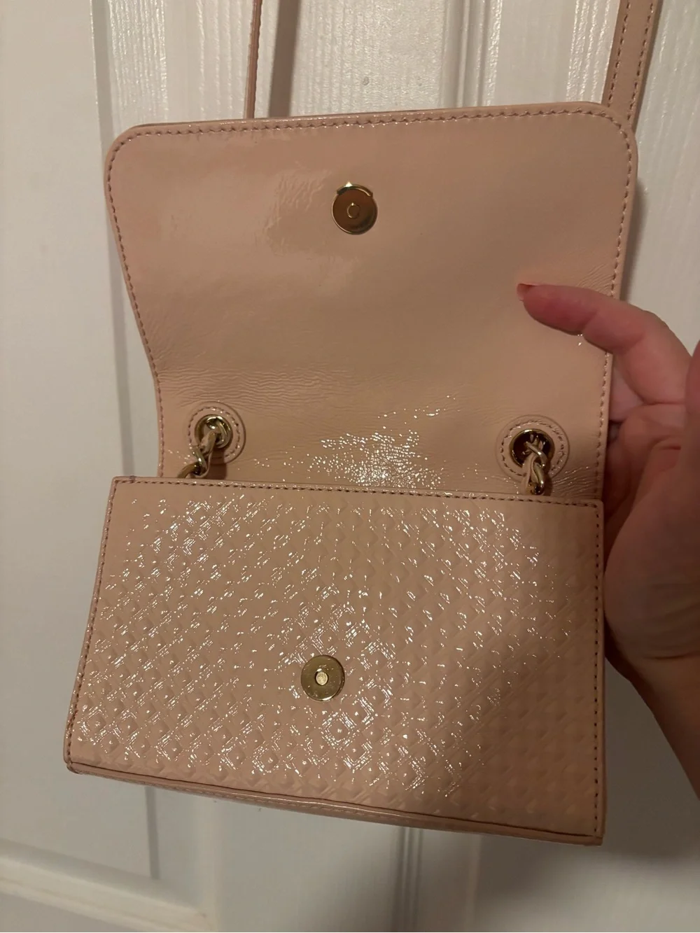 Tory Burch Blush Marion Embossed Crossbody with Gold Chain and Accents